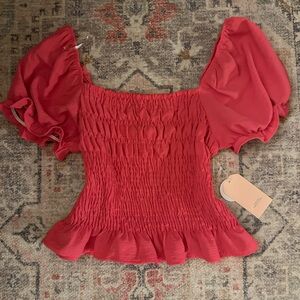 Hot Pink Off-Shoulder Smocked Top